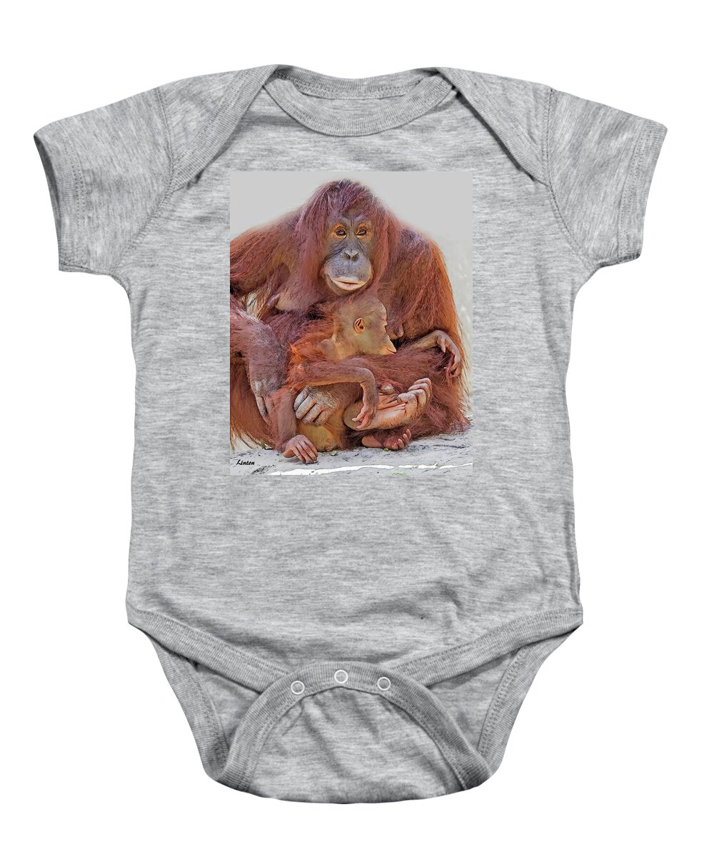 Orangutan Baby Onesie featuring the digital art Hands and Feet by Larry Linton