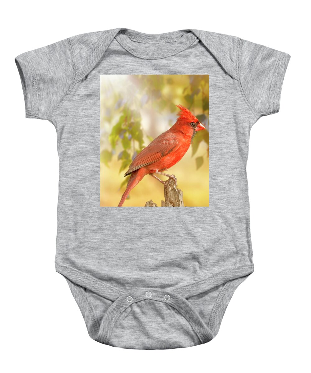 Bird Baby Onesie featuring the photograph Happy Morning Redbird by Bill and Linda Tiepelman