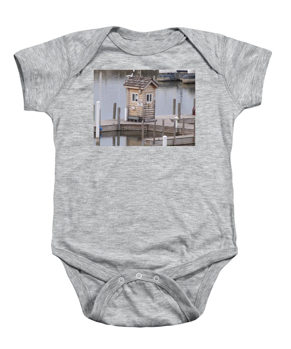 Harbor Shack Baby Onesie featuring the photograph Harbor Shack by Michael TMAD Finney