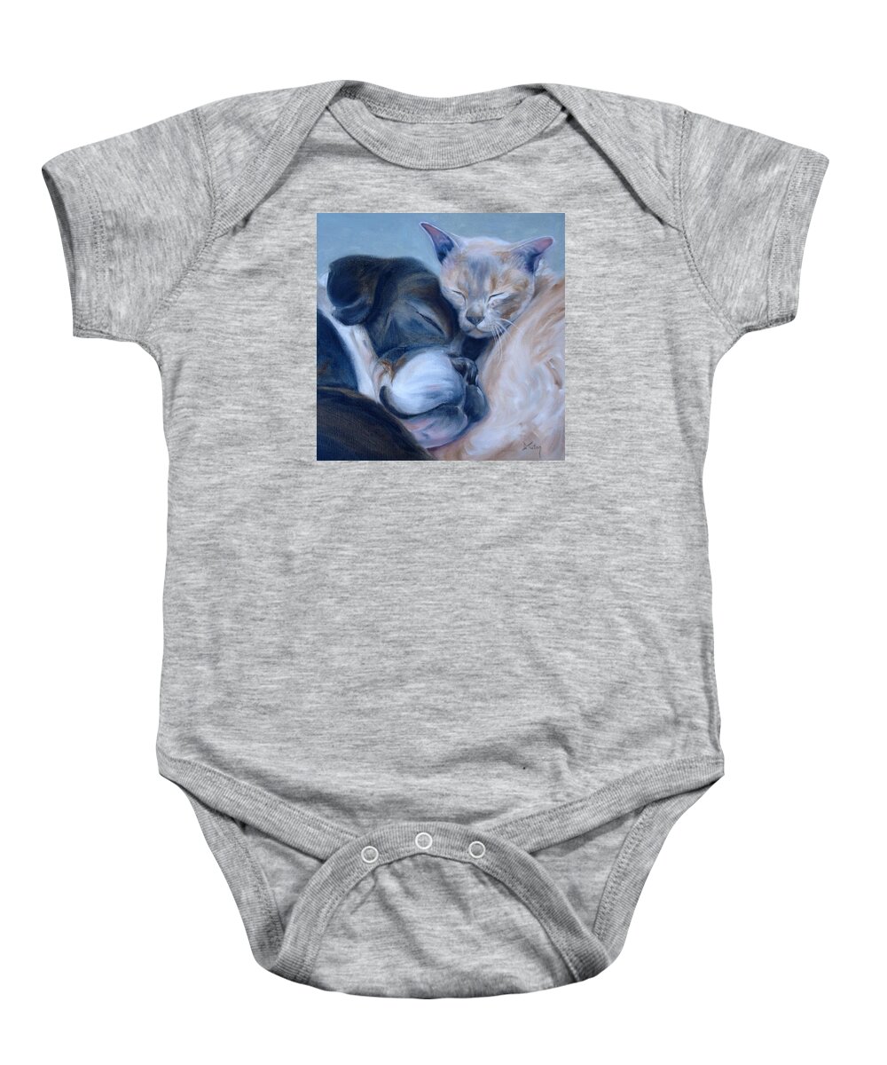 Dog Baby Onesie featuring the painting Harmony by Donna Tuten