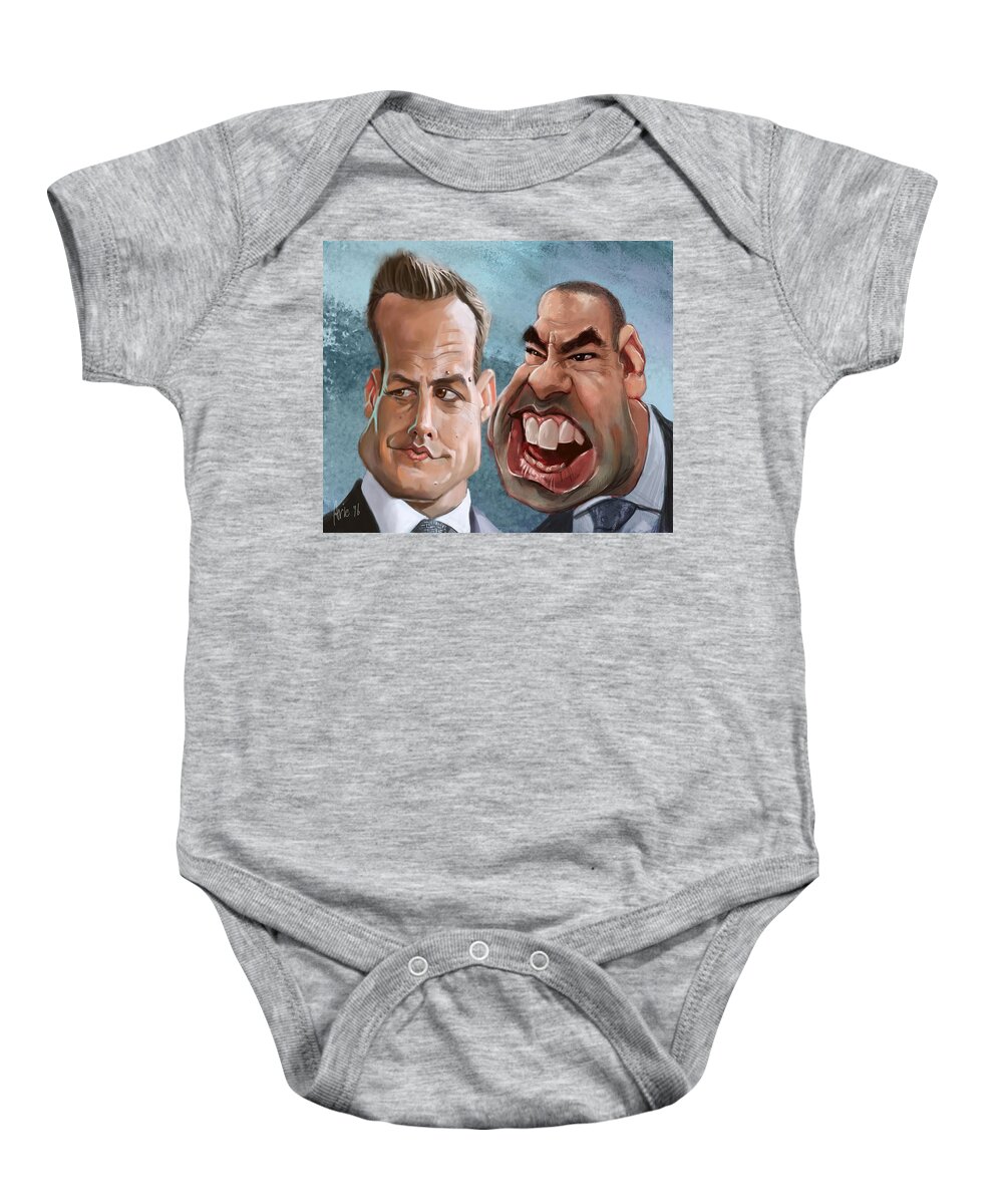 Suits Baby Onesie featuring the painting Harvey and Louis by Arie Van der Wijst
