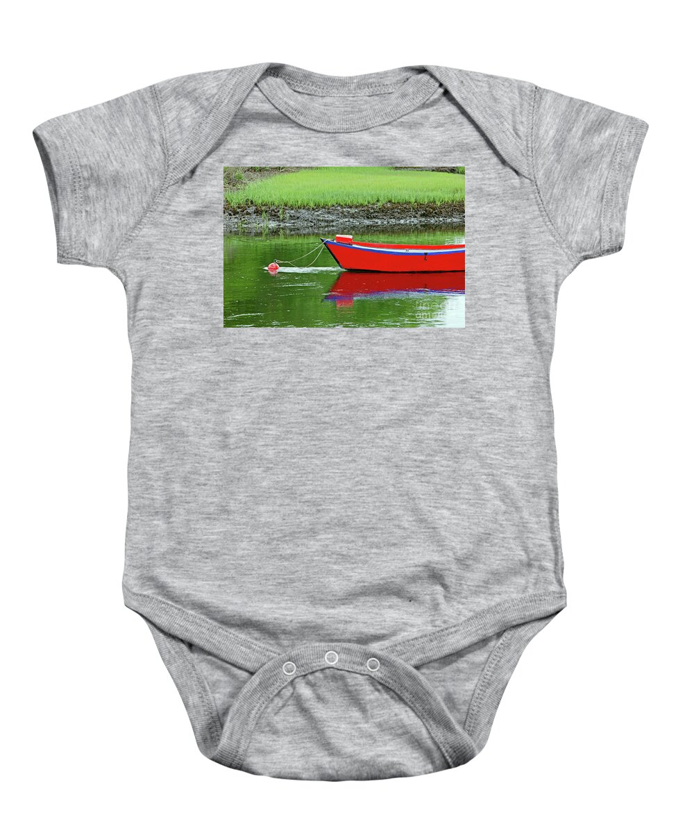 Red Rowboat Baby Onesie featuring the photograph Harwich Rowboat by Jim Gillen