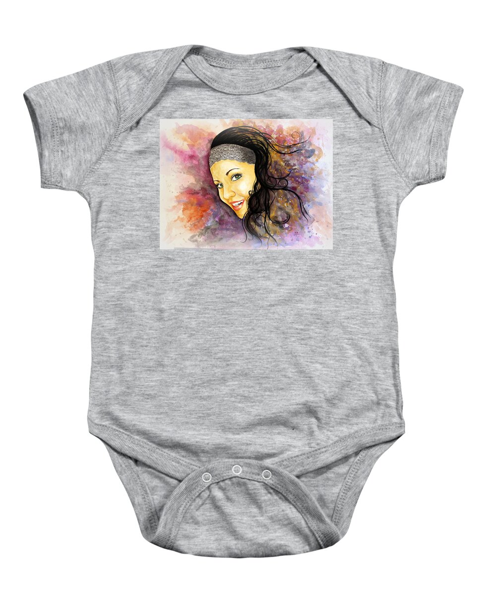Watercolor Art Baby Onesie featuring the painting Head in the clouds by Pechez Sepehri