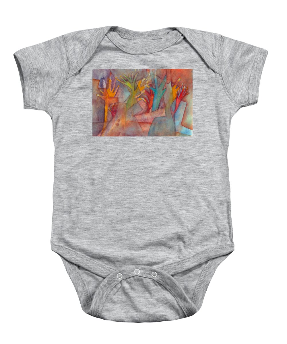 Abstract Baby Onesie featuring the painting Helping hands by Suzy Norris