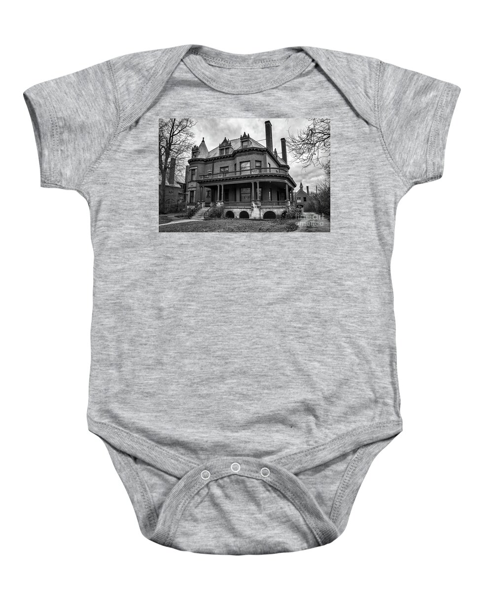 Homes Baby Onesie featuring the photograph Heritage Hill Mansion In Black And White by Kirt Tisdale