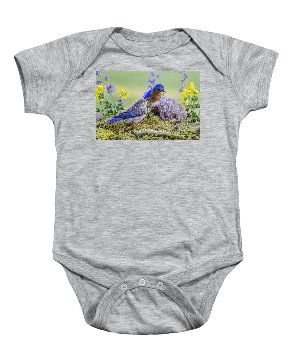 Bluebird Baby Onesie featuring the photograph Hey Dad I'm Hungry by Peg Runyan