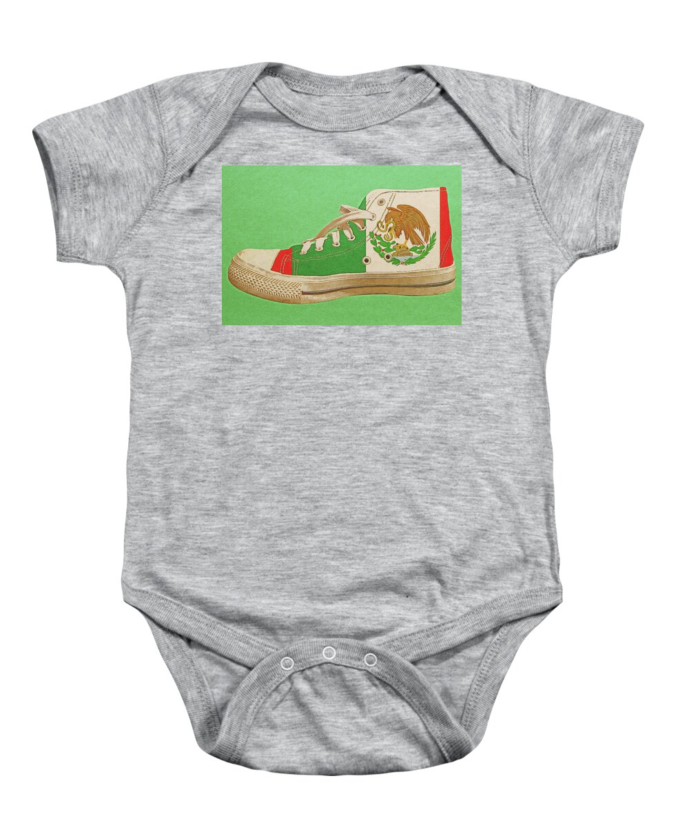Shoe Baby Onesie featuring the digital art Hi Top with Mexican Flag by Anthony Murphy