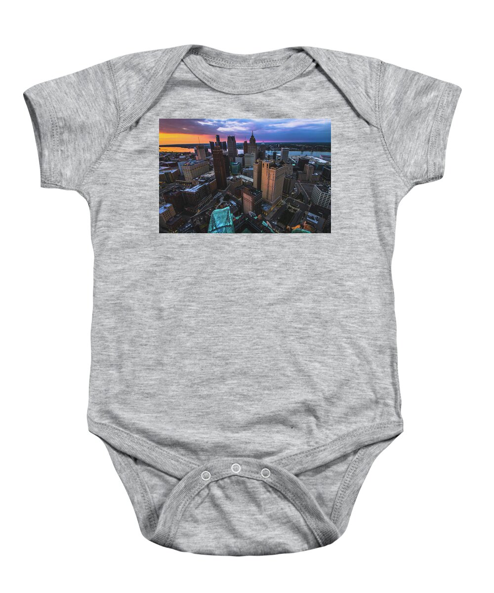 Detroit Baby Onesie featuring the photograph High mornings in downtown Detroit... by Jay Smith