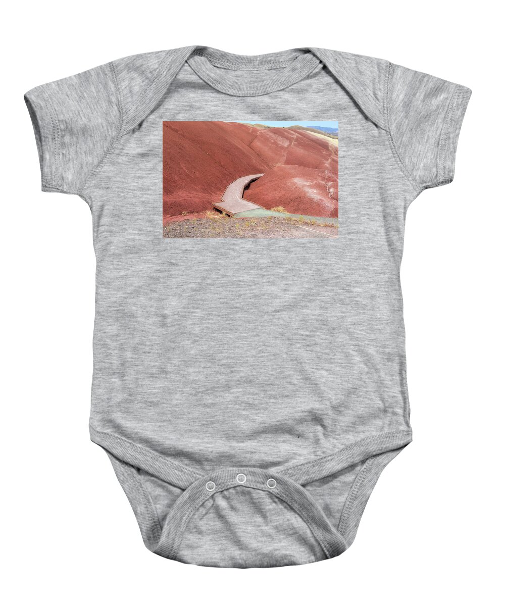 Painted Hills Baby Onesie featuring the photograph Hiking Loop Boardwalk at Painted Hills Cove by David Gn