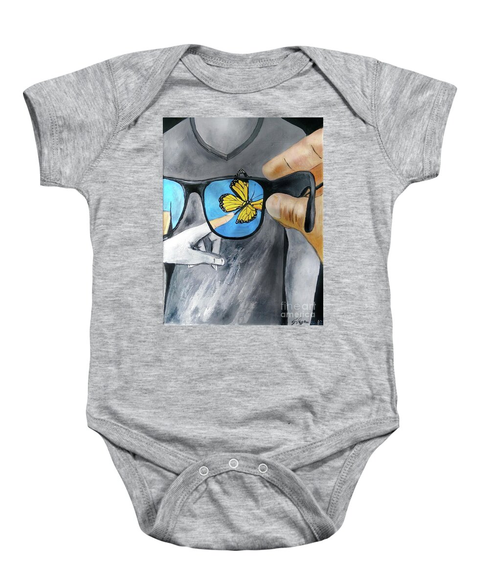 Jennifer Page Baby Onesie featuring the painting His Perspective by Jennifer Page