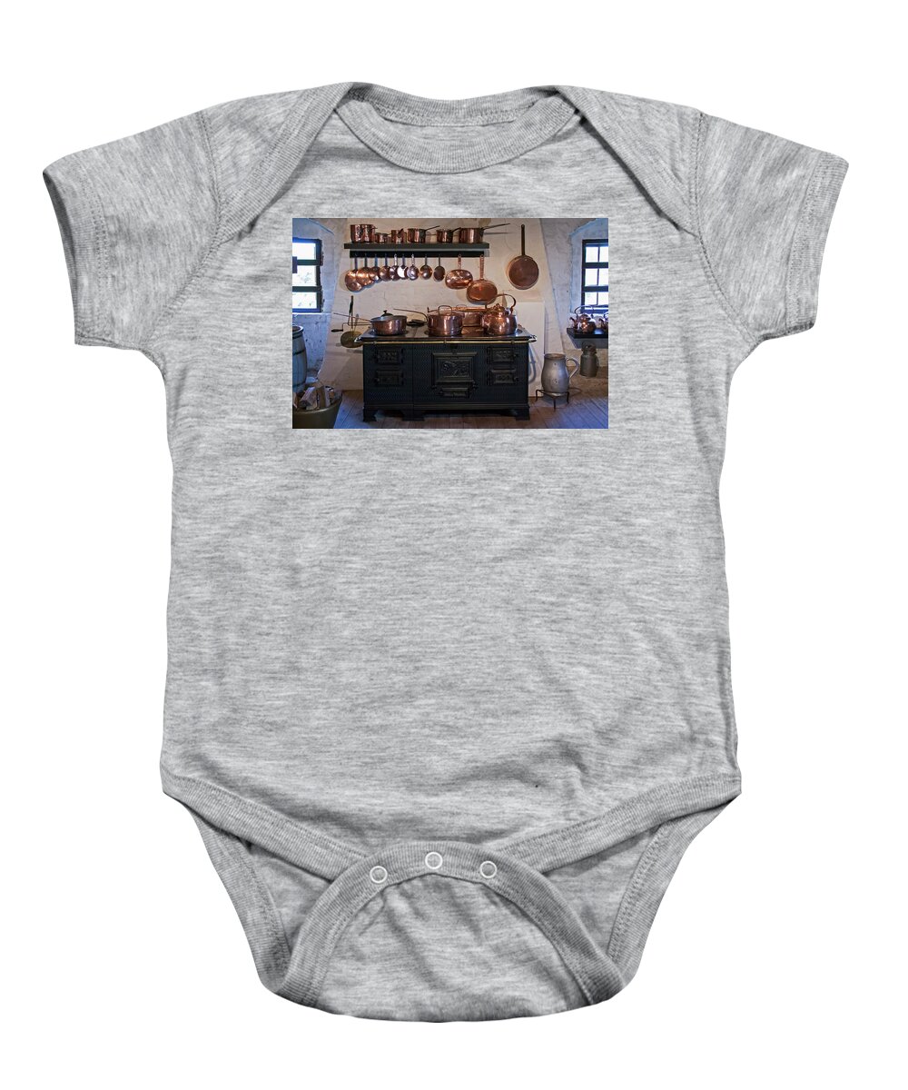 Kitchen Baby Onesie featuring the photograph Historic Kitchen by Inge Riis McDonald