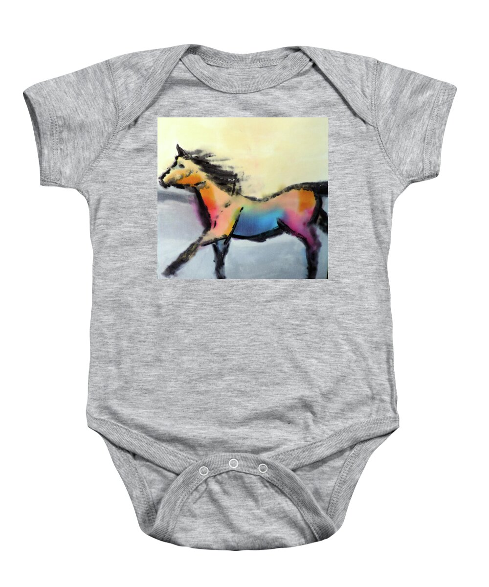 Horse Baby Onesie featuring the painting Homeward Bound by Mary Gorman
