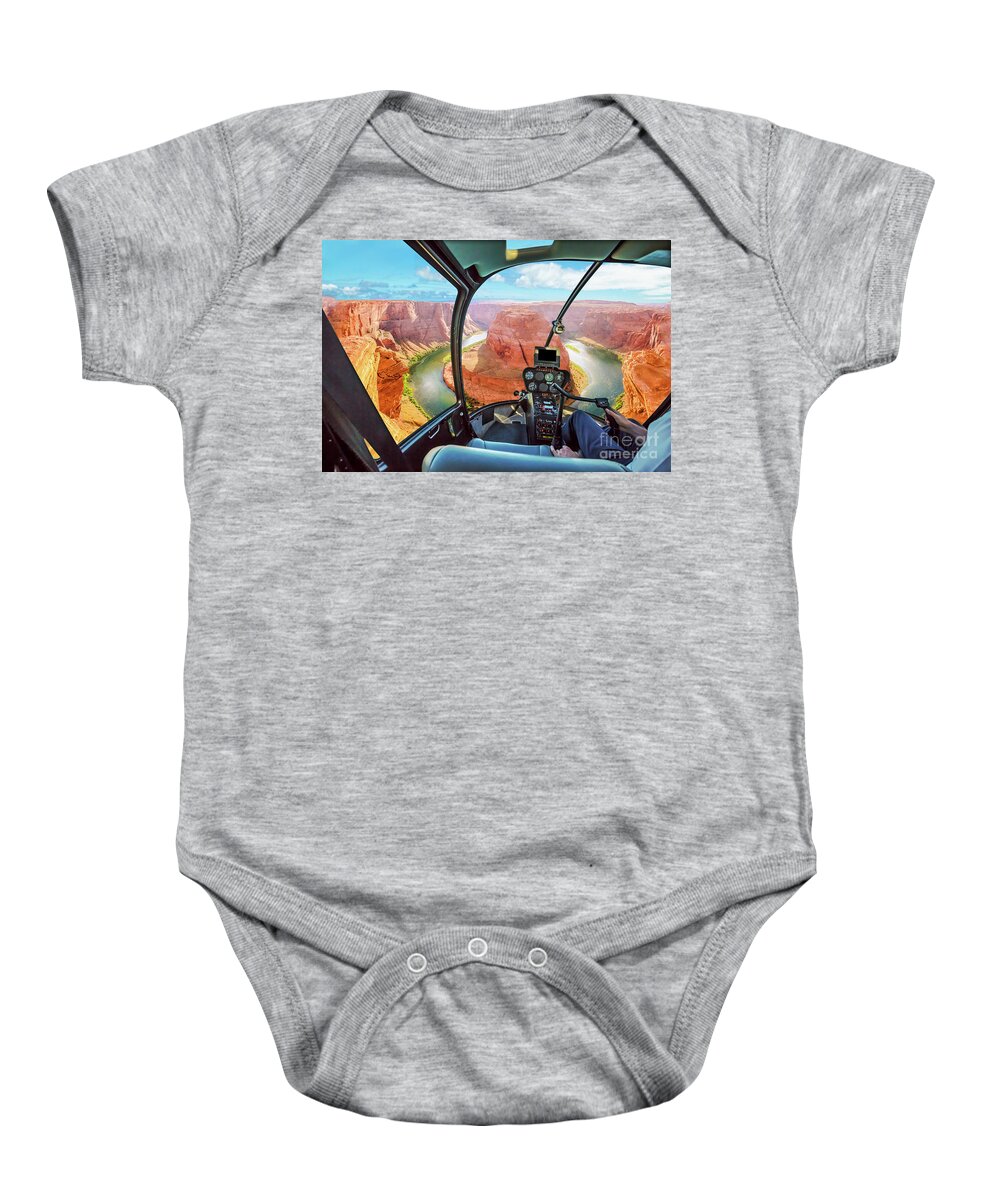 Horseshoe Bend Baby Onesie featuring the photograph Horseshoe Bend Helicopter by Benny Marty