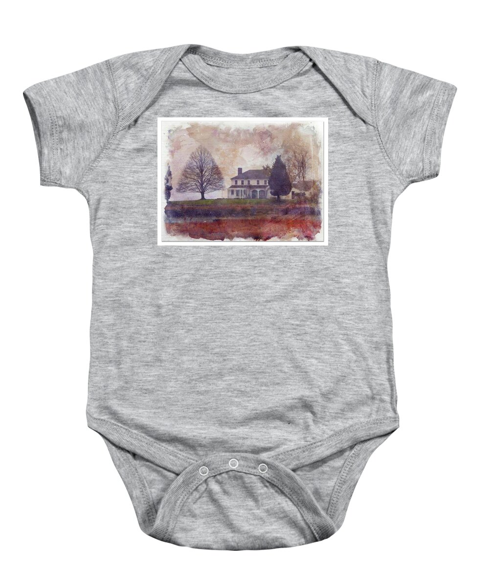 House Tree Late Fall  Baby Onesie featuring the digital art House With The Perfect Tree by Kathleen Moroney