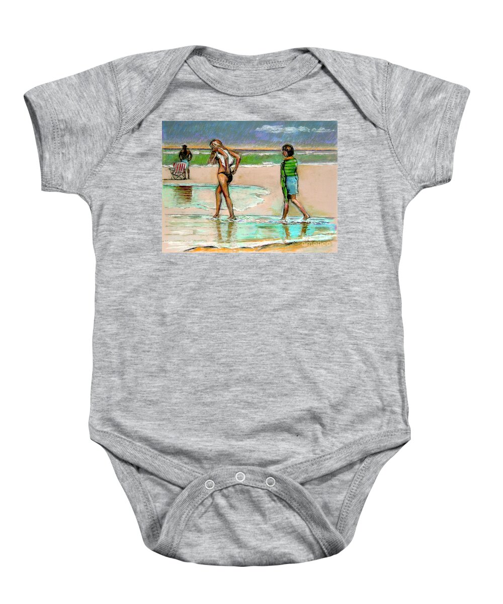 Beach Scene Baby Onesie featuring the pastel I Hope The Sun Comes Out by Stan Esson