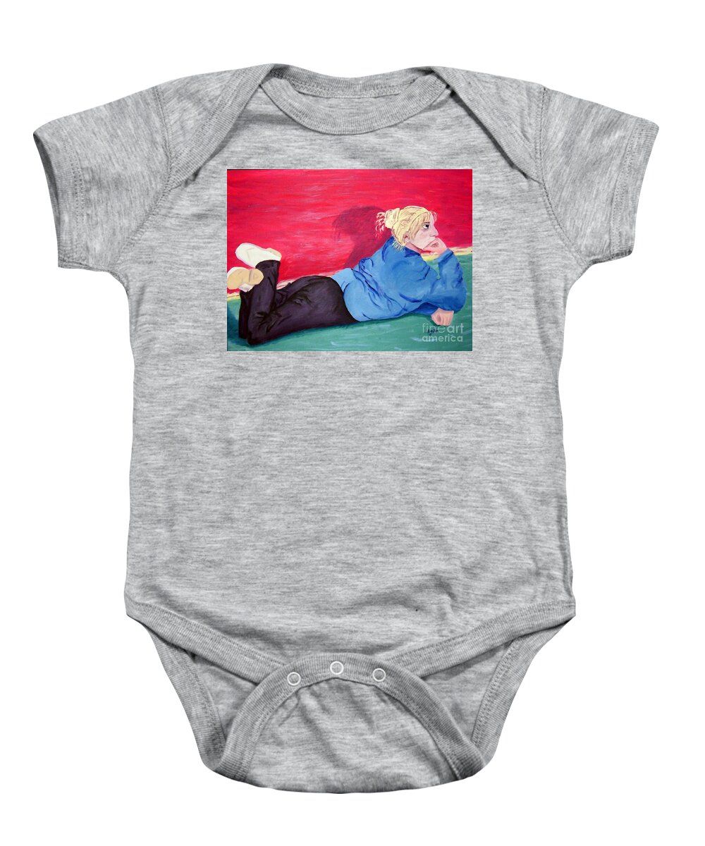 Portrait Baby Onesie featuring the painting I Wonder? by Lisa Rose Musselwhite