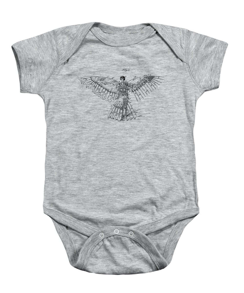 Patent Baby Onesie featuring the digital art Icarus Human Flight Patent Artwork - Vintage by Nikki Smith