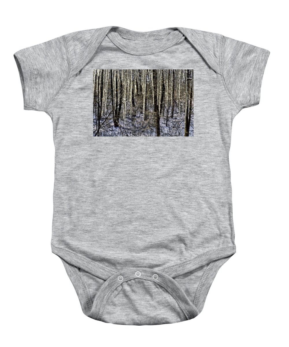 Large Icicles Shimmering Baby Onesie featuring the photograph Icicle Decoration by Sally Weigand