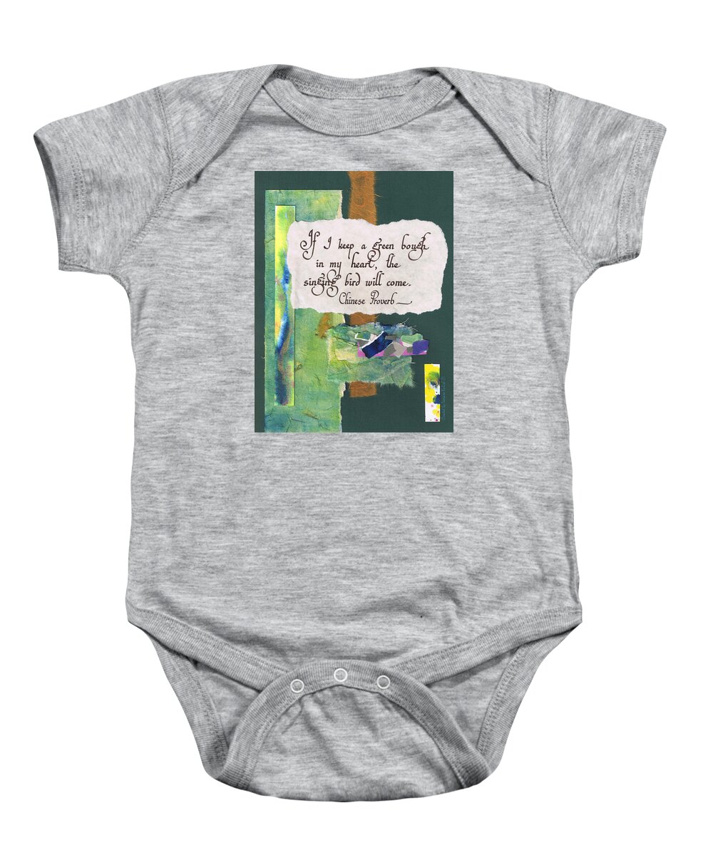 Abstract Baby Onesie featuring the painting If I keep a green bough in my heart the singing bird will come - by Tamara Kulish