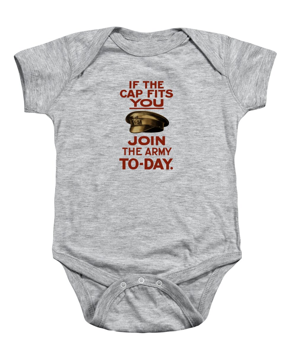 Ww1 Baby Onesie featuring the painting If The Cap Fits You Join The Army by War Is Hell Store