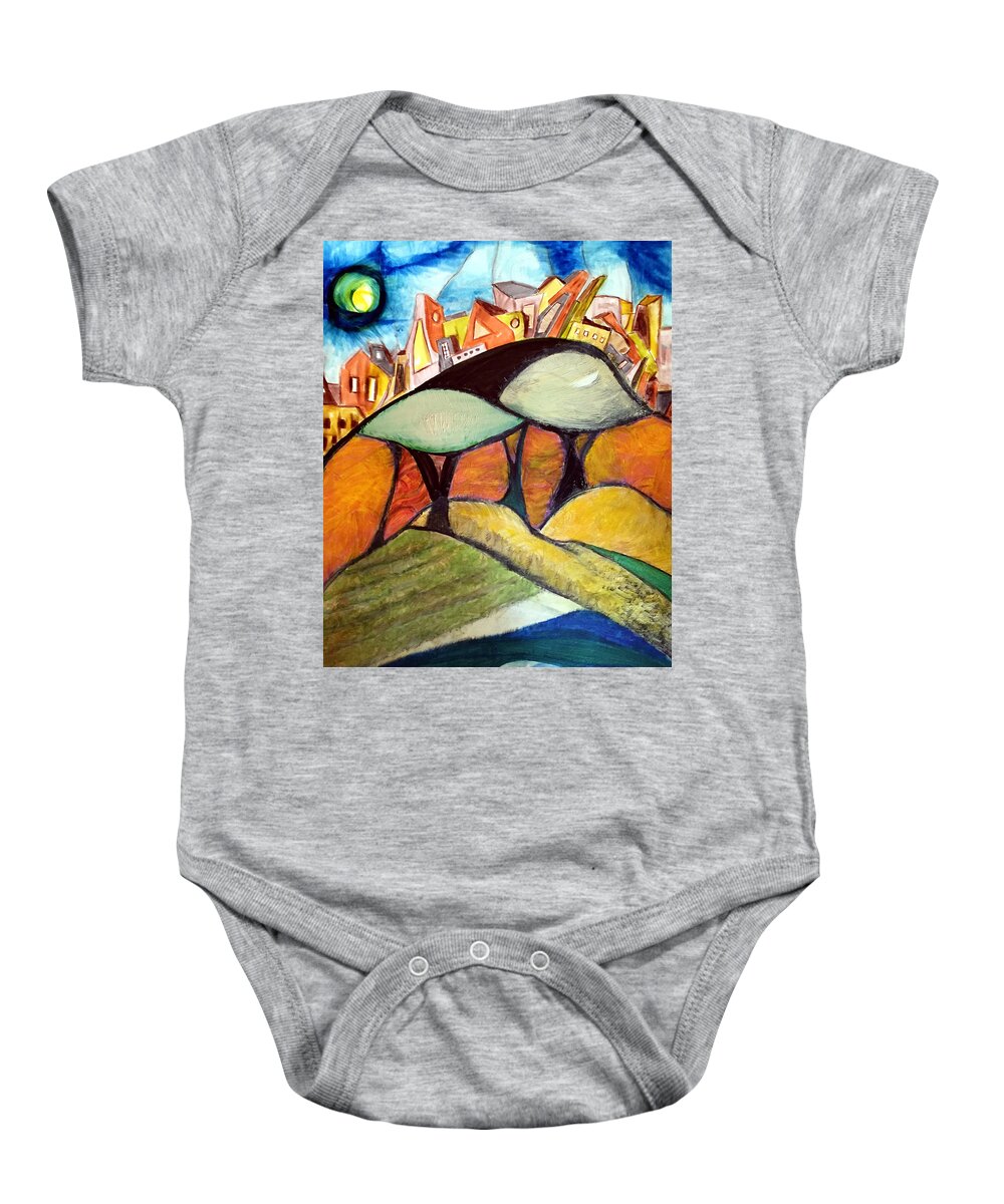 Impressionist Baby Onesie featuring the painting Imaginary Roadside Mushroom Trees by Dennis Ellman
