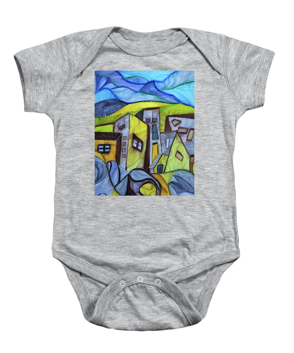 Pen Baby Onesie featuring the drawing Imaginary Roadside Textures by Dennis Ellman