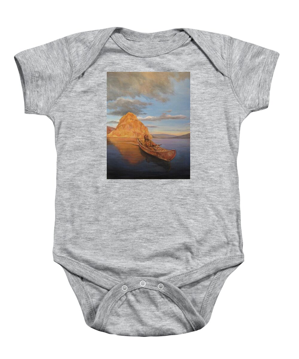 Nature Baby Onesie featuring the painting Indian on Lake Pyramid by Donna Tucker
