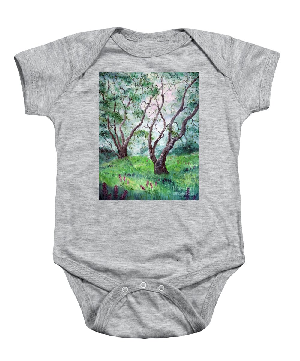 California Baby Onesie featuring the painting Indian Warrior Flowers in Spring by Laura Iverson
