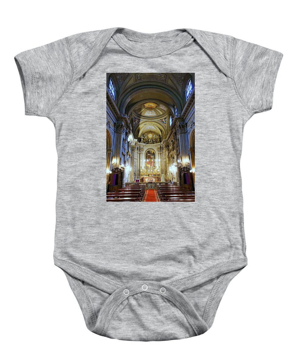 Church Baby Onesie featuring the photograph Interior View Of Santi Vincenzo e Anastasio a Fontana di Trevi In Rome Italy by Rick Rosenshein