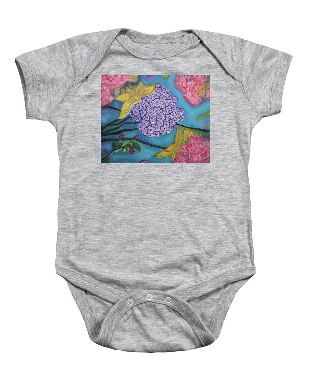 Flowers Baby Onesie featuring the painting Into the Blue by Neslihan Ergul Colley