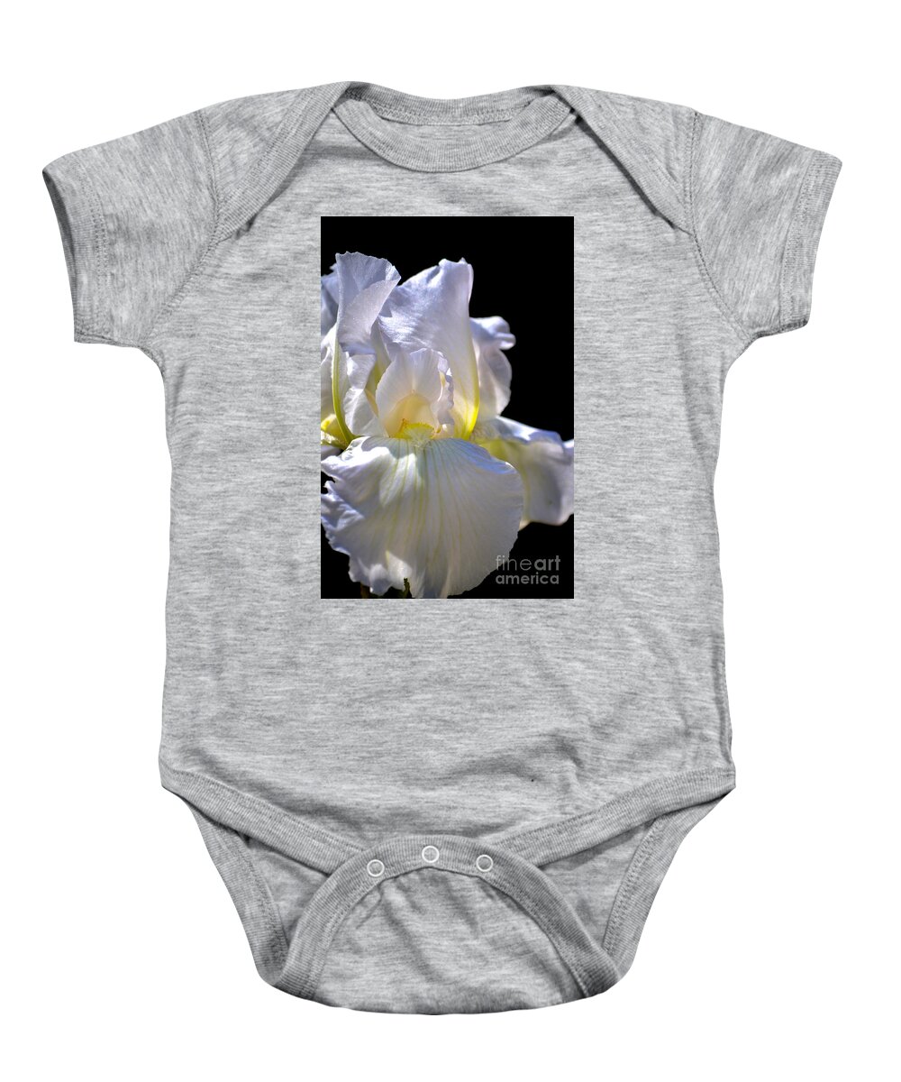 White Iris Baby Onesie featuring the photograph Iris Delicacy by Deb Halloran