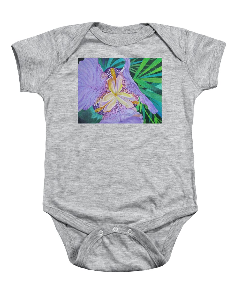 Iris Baby Onesie featuring the drawing Iris From a Different Perspective by Linda Williams