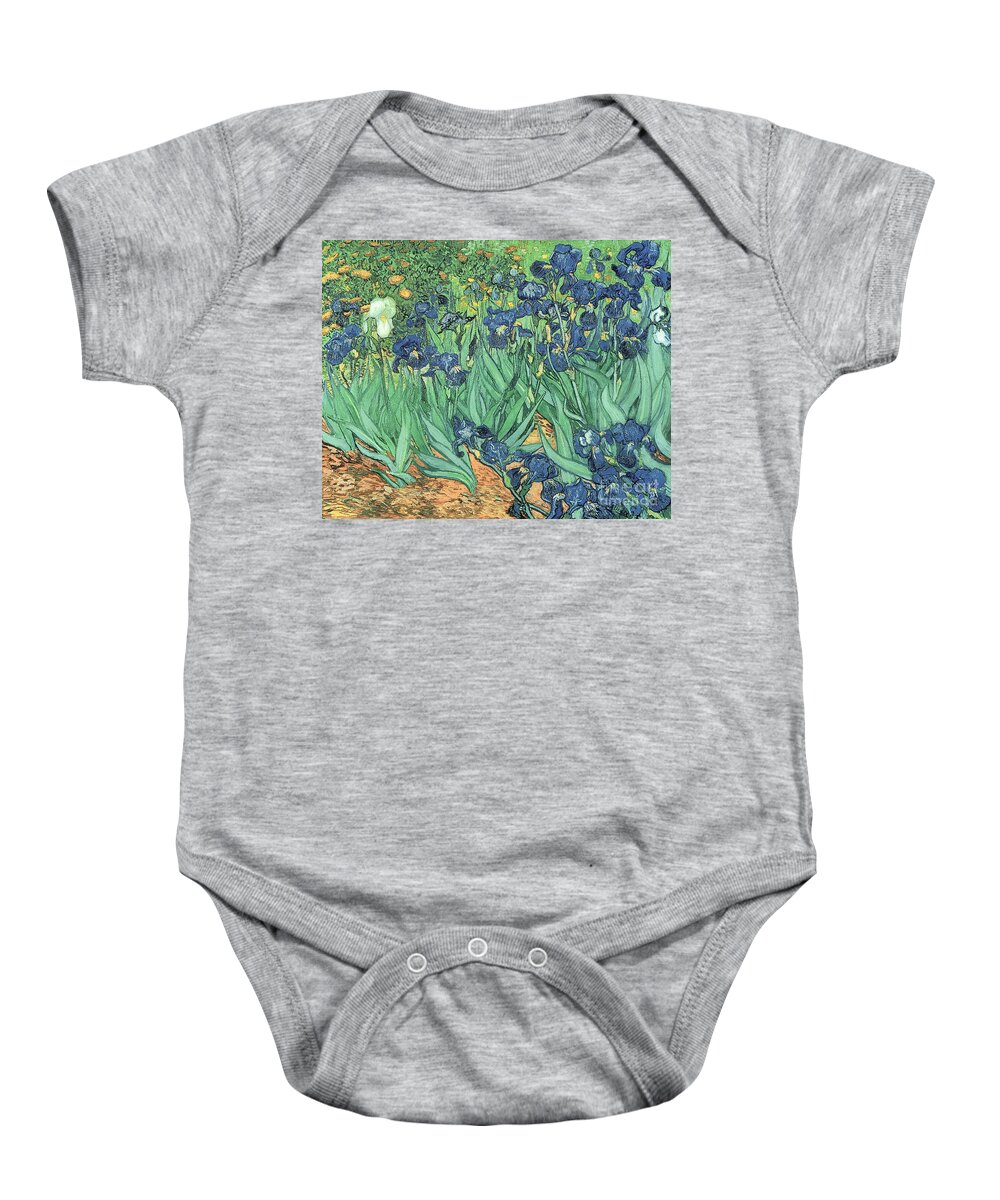 Irises Baby Onesie featuring the painting Irises by Vincent Van Gogh by Vincent Van Gogh