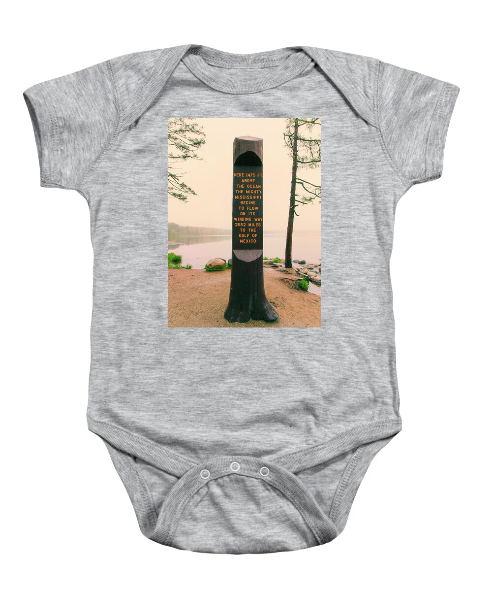 Itasca Park Baby Onesie featuring the photograph Itasca Marker Nostalgic by Nancy Dunivin