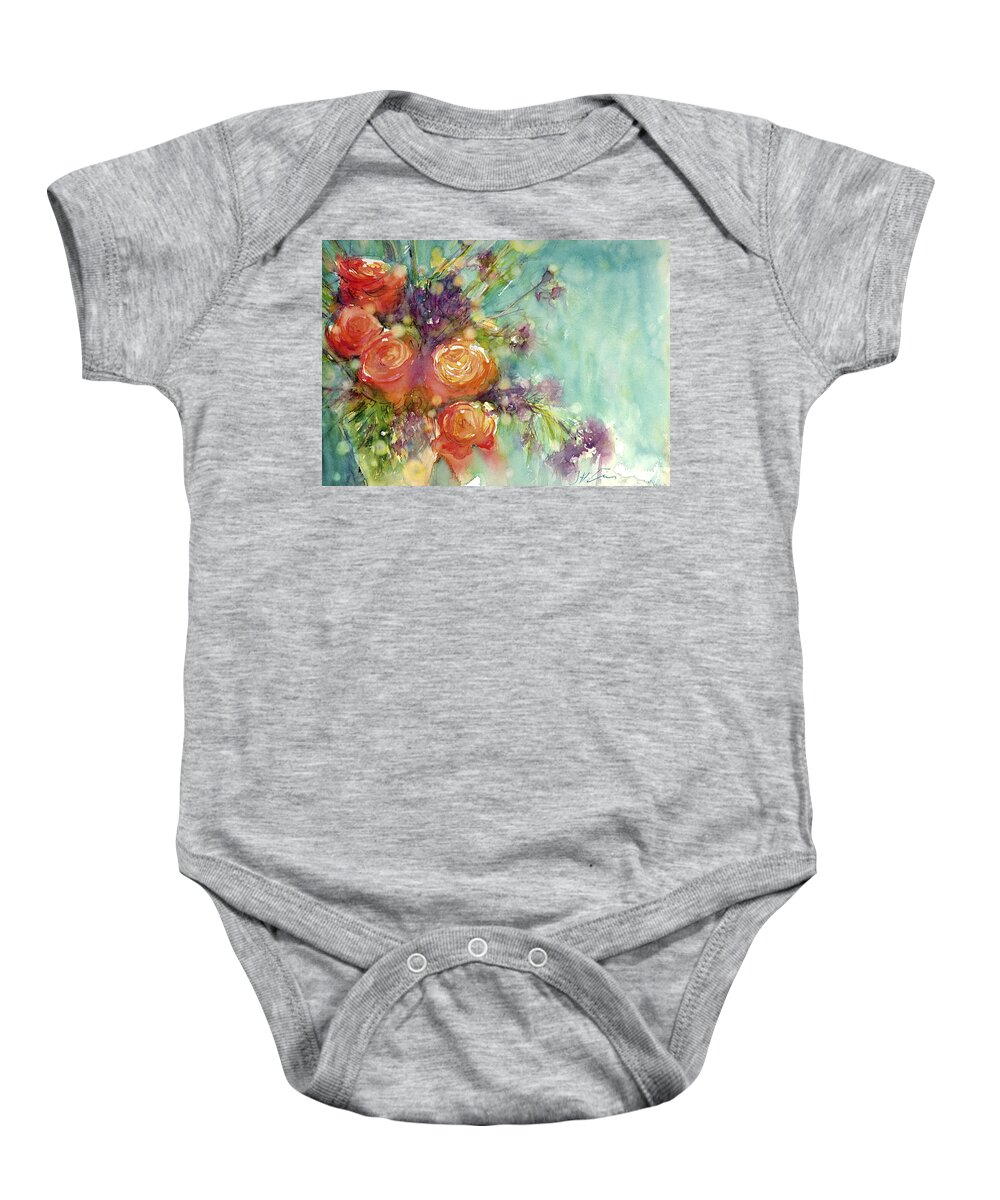 Flowers Baby Onesie featuring the painting It's a Teal World by Judith Levins