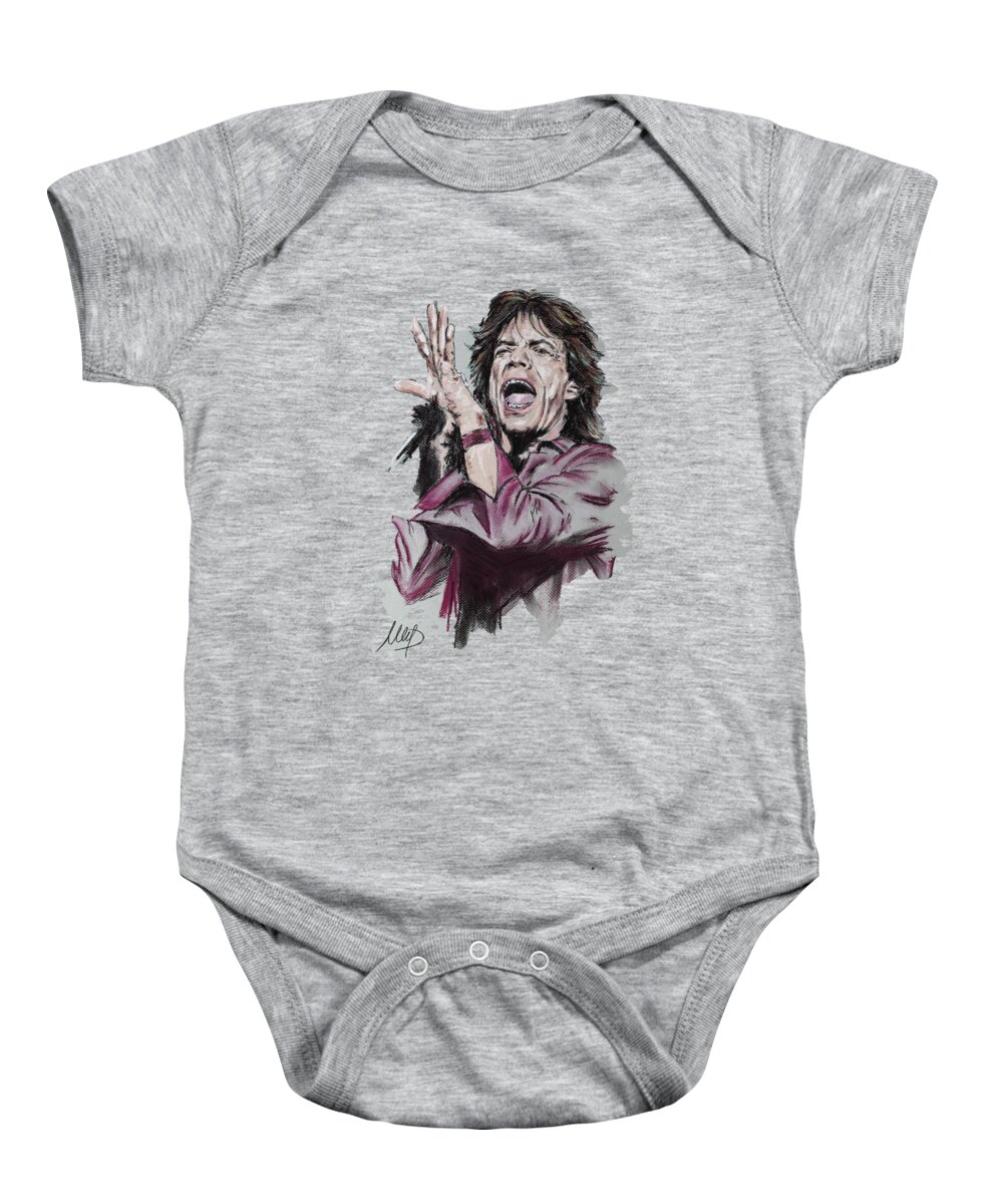 Mick Jagger Baby Onesie featuring the painting Jagger by Melanie D