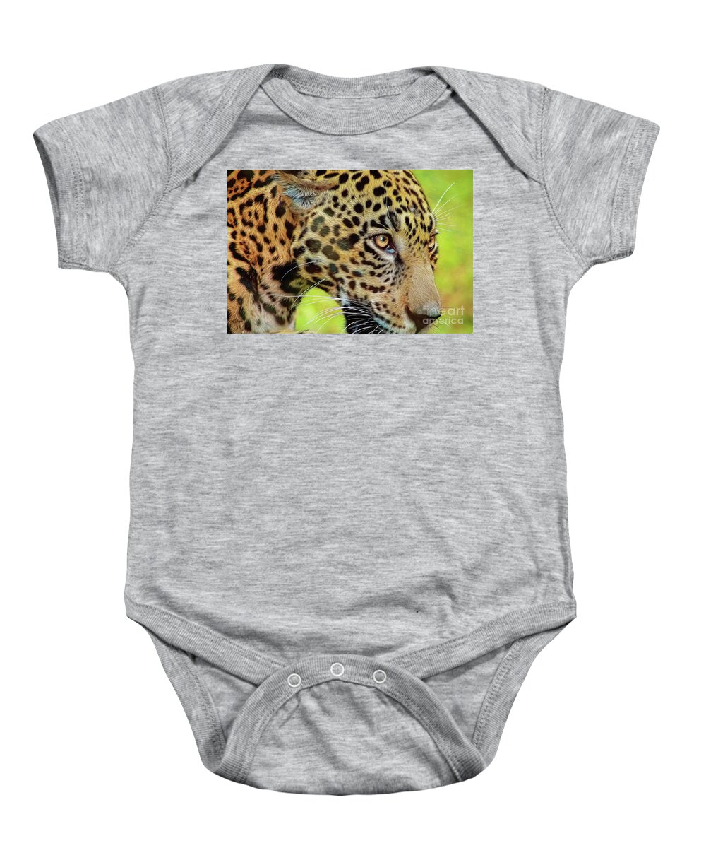 Jaguars Baby Onesie featuring the mixed media Jaguar Up Very Close by DB Hayes