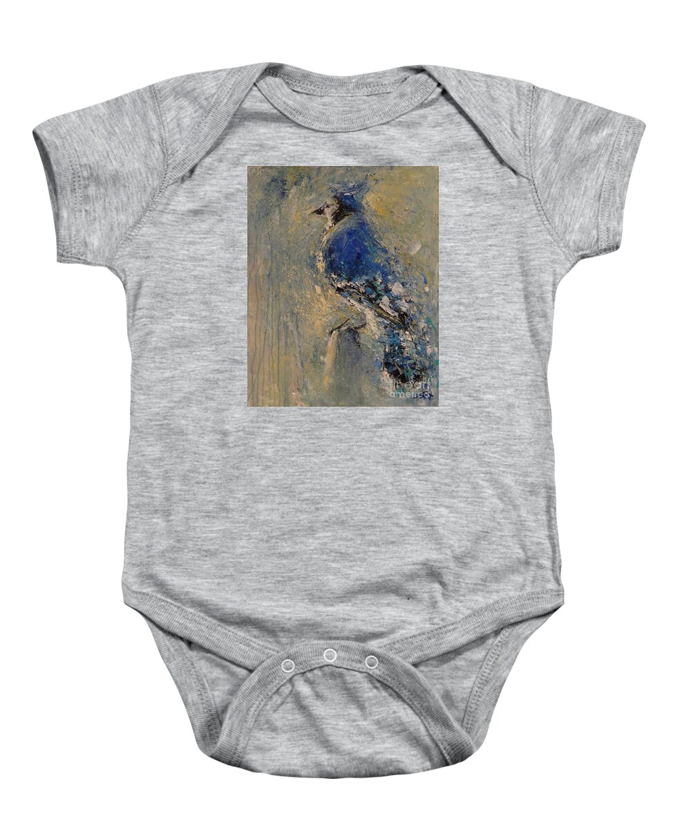 Blue Jay Baby Onesie featuring the painting Jazzy Jaybird by Dan Campbell