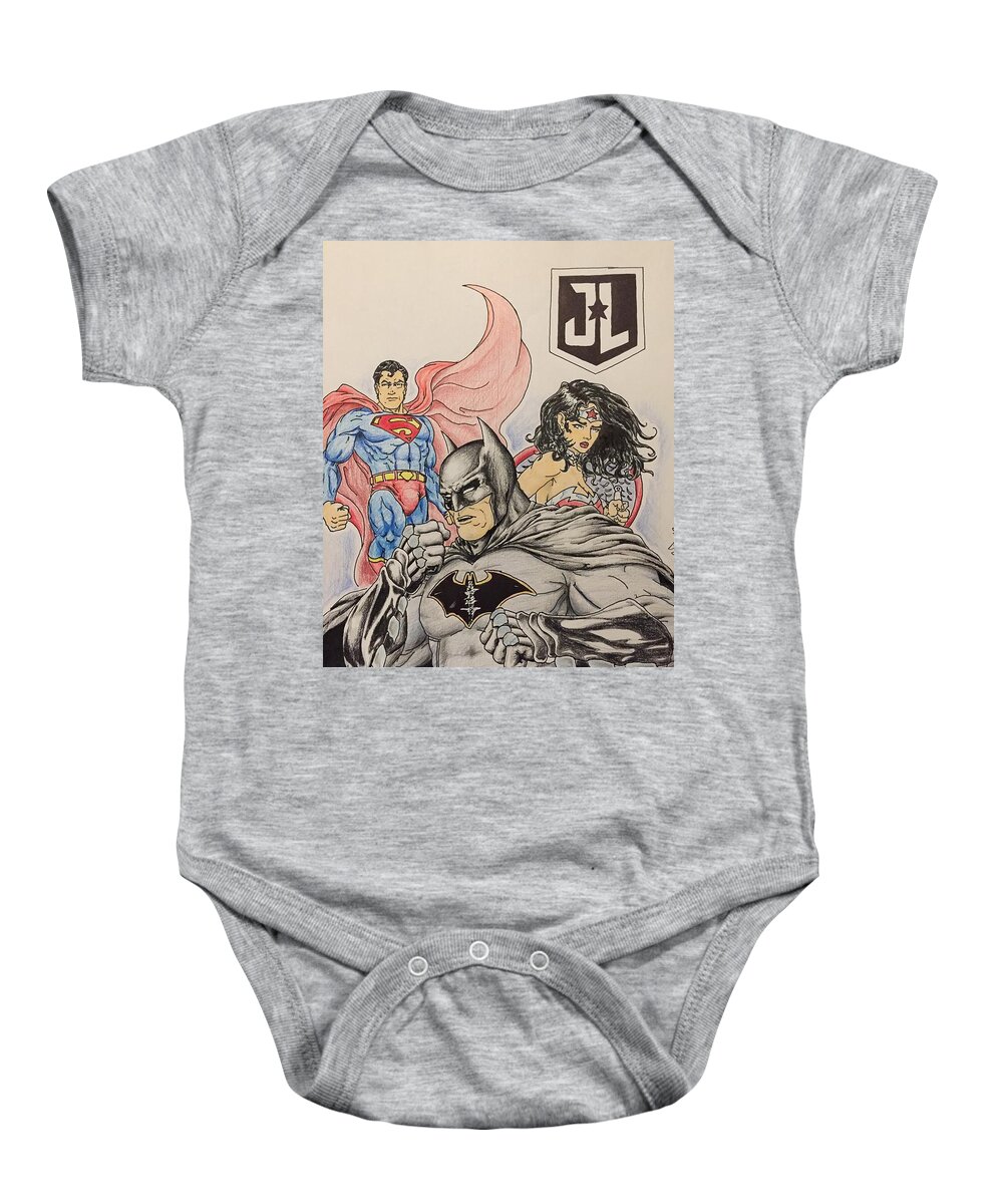 Superman Baby Onesie featuring the drawing Jla by Gabriel Dezotell