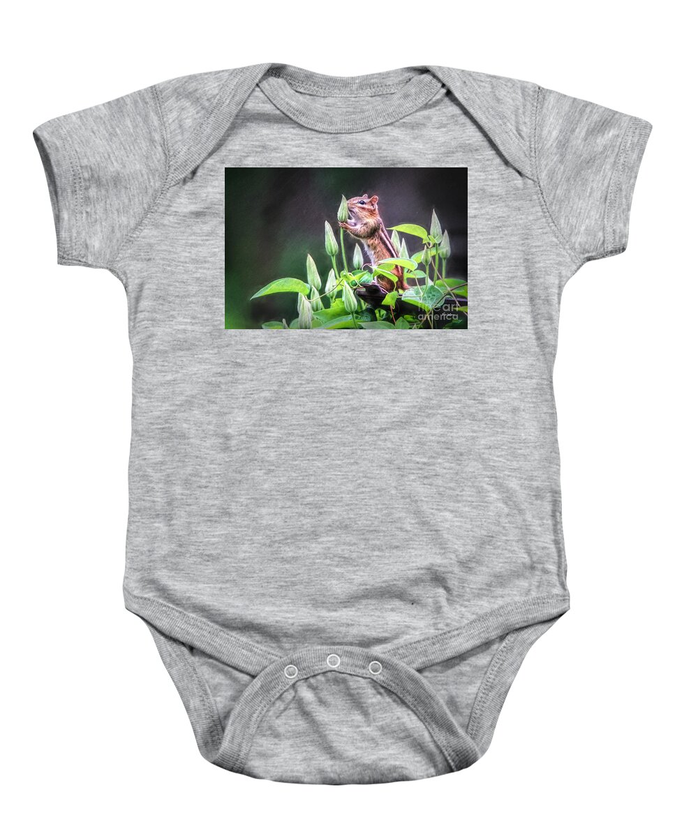 Chipmunk Baby Onesie featuring the photograph Just A Little Sniff by Tina LeCour