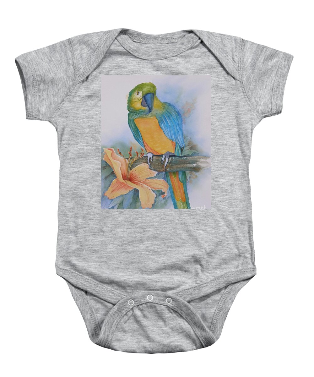 #parrot Baby Onesie featuring the painting Just Peachy by Midge Pippel