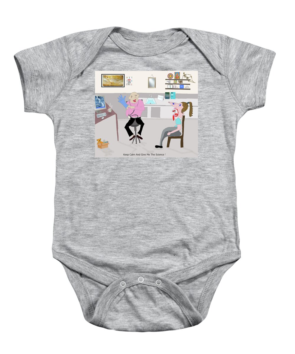 Medical Art Baby Onesie featuring the mixed media Keep Calm and Give Me The Science by Ann Leech