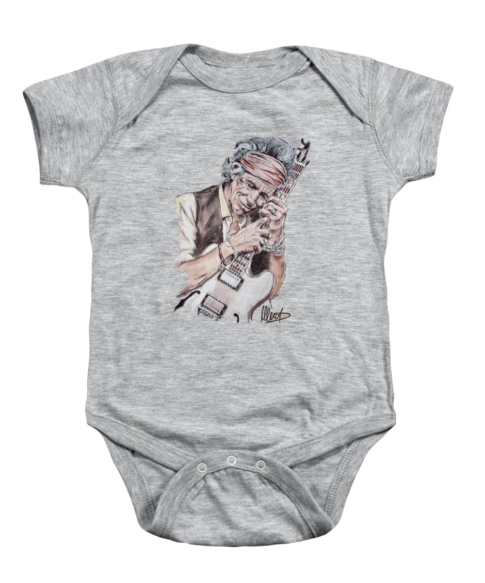 Keith Richards Baby Onesie featuring the painting Keith by Melanie D
