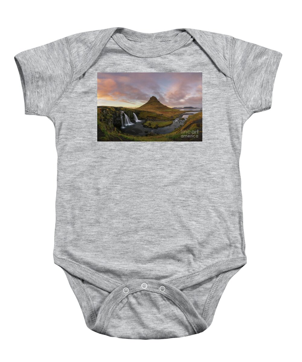 Kirkjufellsfoss Baby Onesie featuring the photograph Kirkjufell Panorama Sunset by Michael Ver Sprill