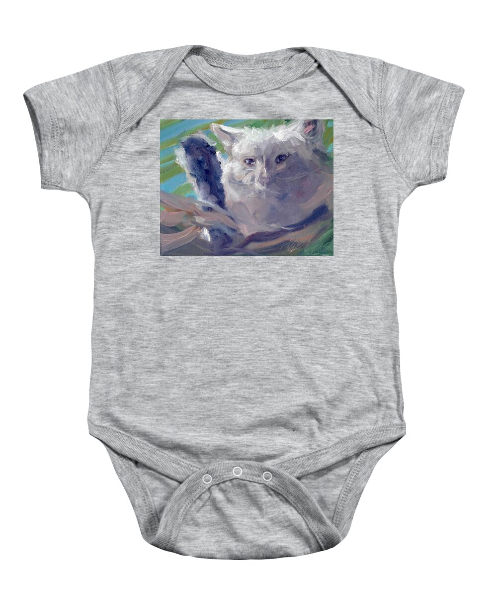 Cats Baby Onesie featuring the painting Kitty Kitty In A Tree by Sheila Wedegis