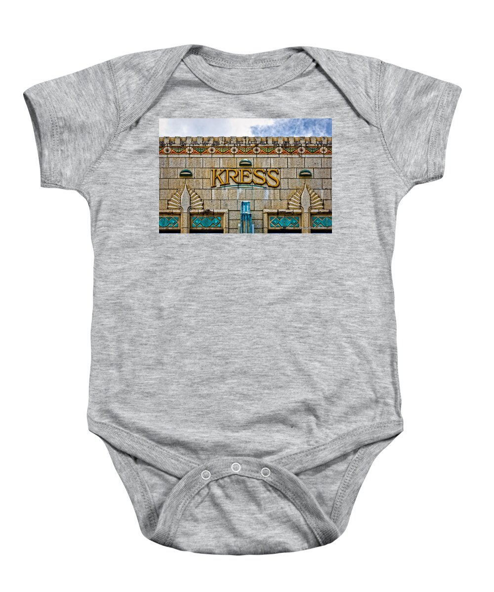 Hilo Baby Onesie featuring the photograph Kress Building Detail by Christopher Holmes