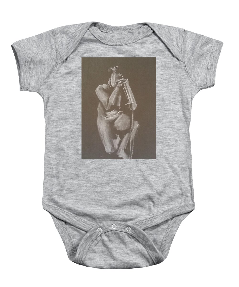 Figure Drawing Baby Onesie featuring the drawing Kroki 2015 06 18_4 Figure Drawing Chinese Sword White Chalk by Marica Ohlsson
