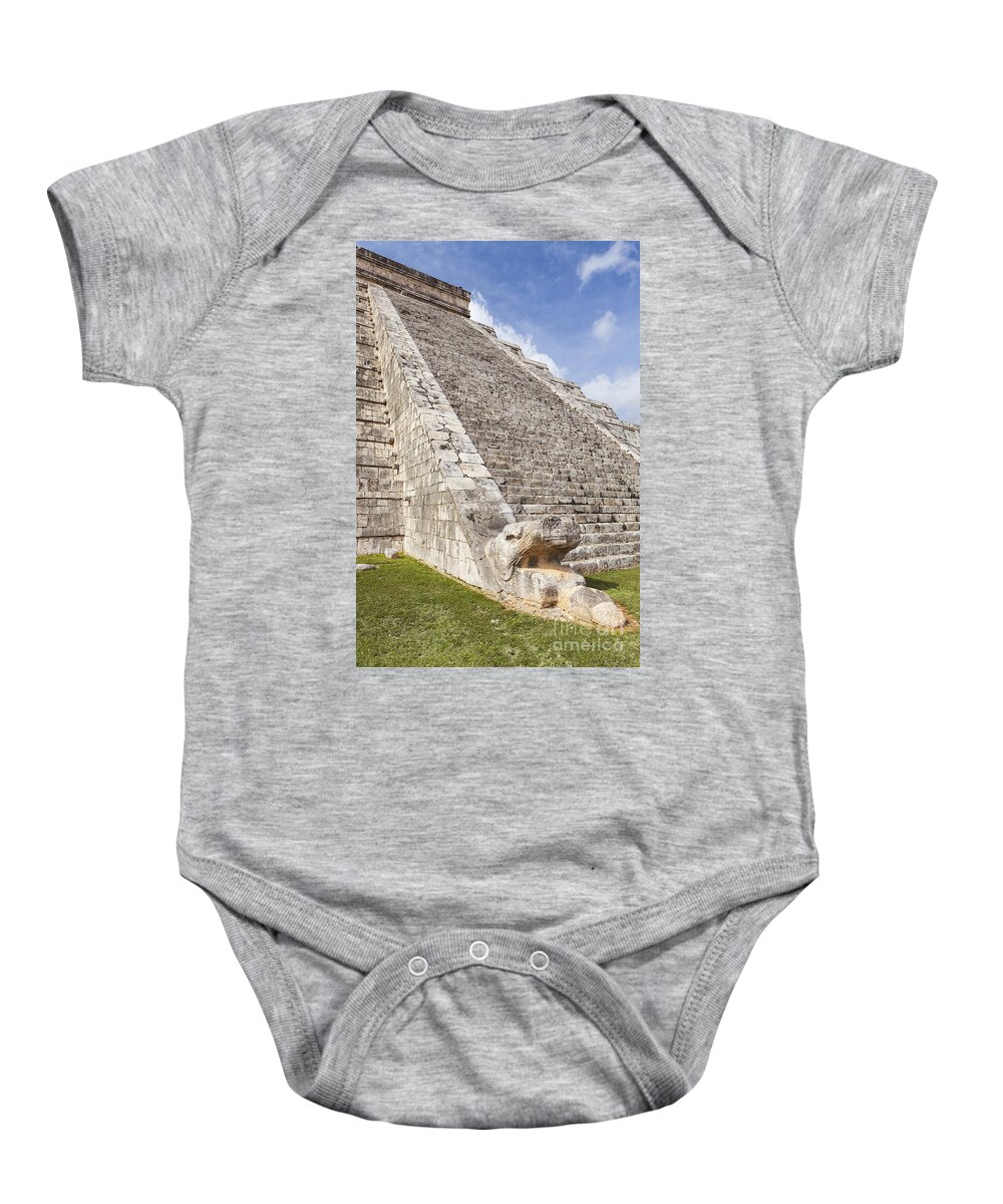 Archaeology Baby Onesie featuring the photograph Kukulkan Pyramid At Chichen Itza by Bryan Mullennix