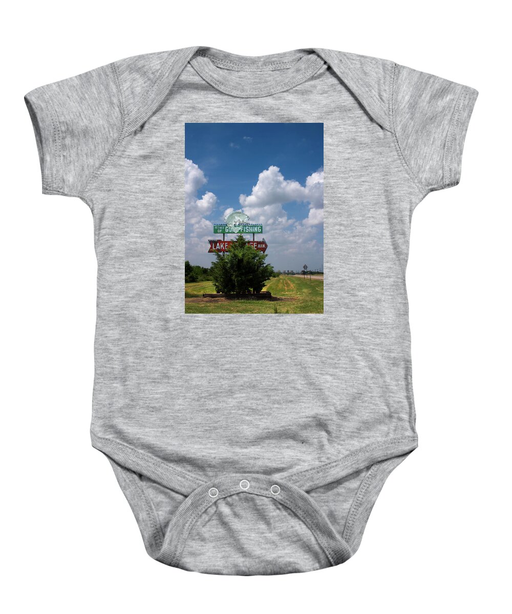 Sign Baby Onesie featuring the photograph Lake Village Arkansas home of Good fishing by Grant Groberg