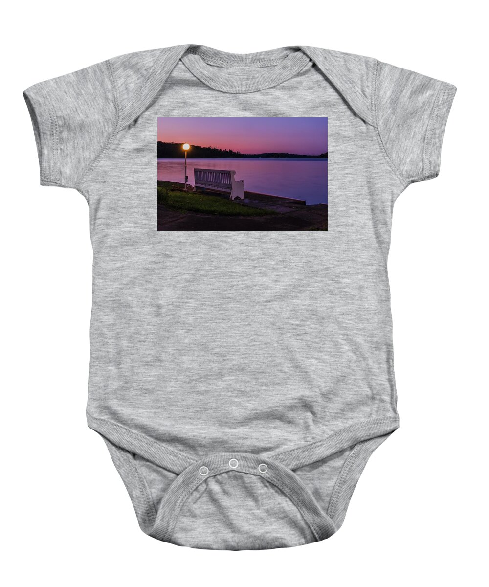 St Lawrence Seaway Baby Onesie featuring the photograph Lamp And Bench by Tom Singleton